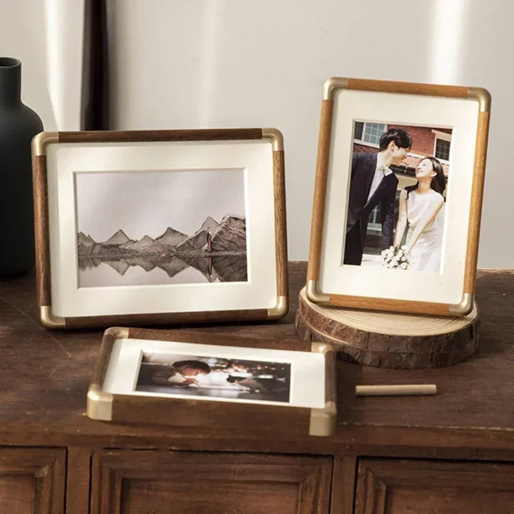 Solid Wood & Brass Tabletop Photo Frame – Teak / 3.5 × 5 in / Teak / 4 × 6 in / Teak / 5 × 7 in / Teak / 6 × 8 in / Teak / 8 × 10 in / Teak / 10 × 12 in